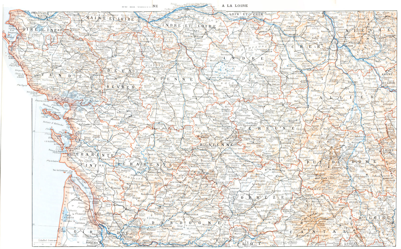 FRANCE. De la Garonne a la Loire 1900 old antique vintage map plan chart